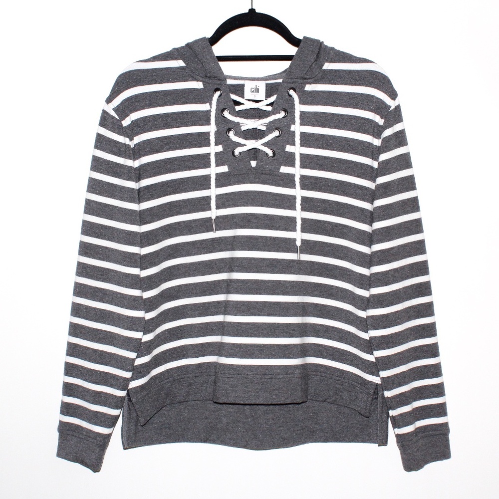 Cabi "Windward" Striped French Terry Hooded Sweatshirt